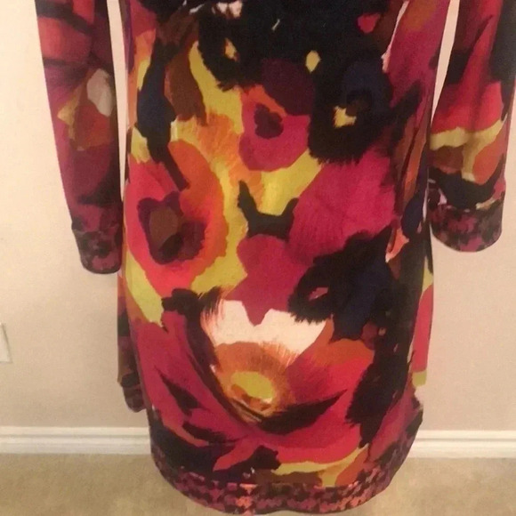 Alfani Floral Multicolor 3/4 Bell Sleeve Mini Dress with Abstract Trim-Size XS - Picture 7 of 11